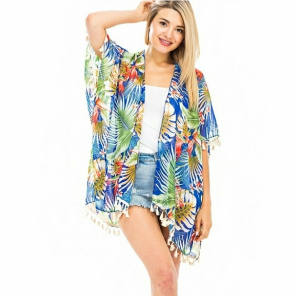 Floral Print Tasseled Kimono Cardigan Coverup - Picture 4 of 4